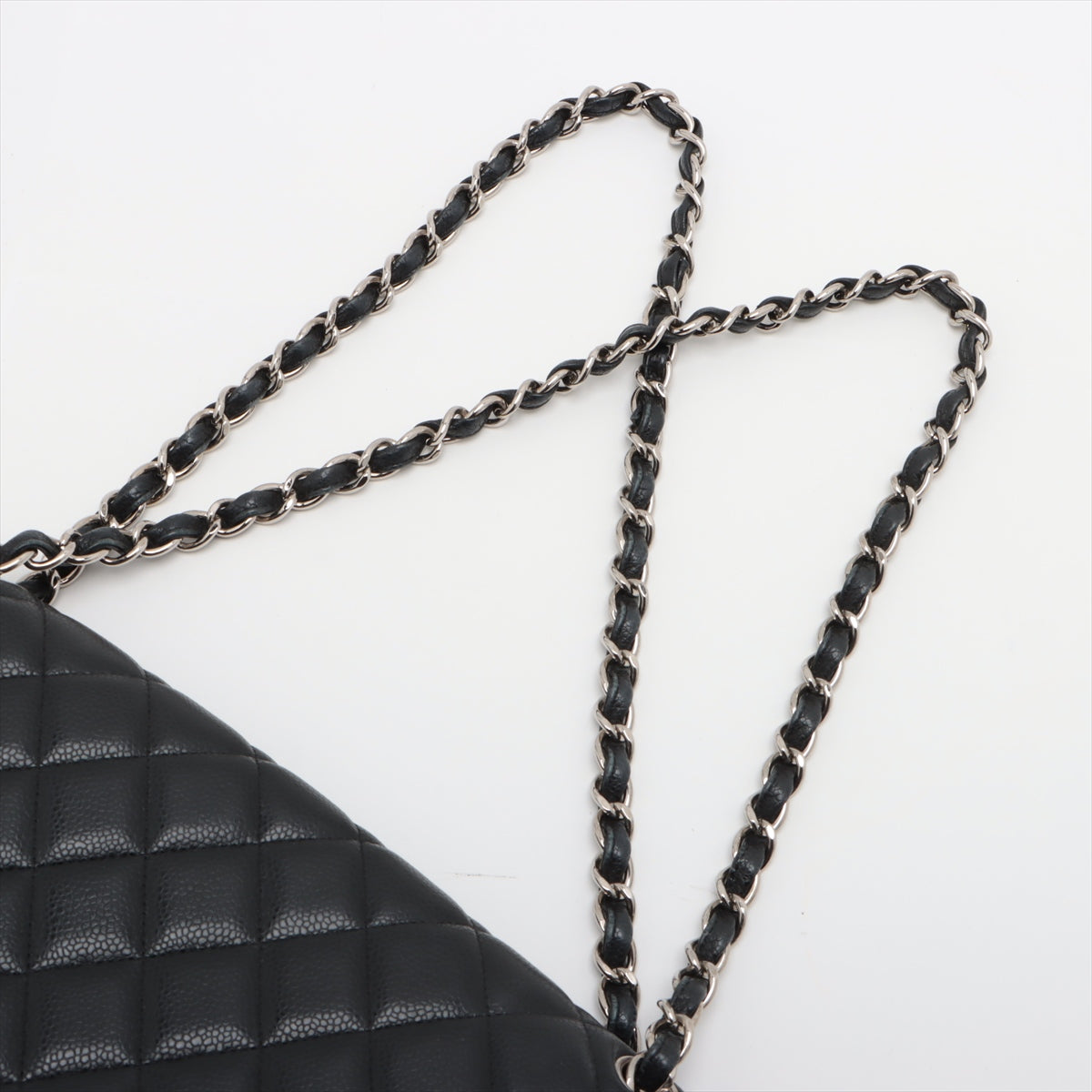 Chanel Big Matelasse Caviarskin Single flap Double chain bag Black Silver Metal fittings 13XXXXXX