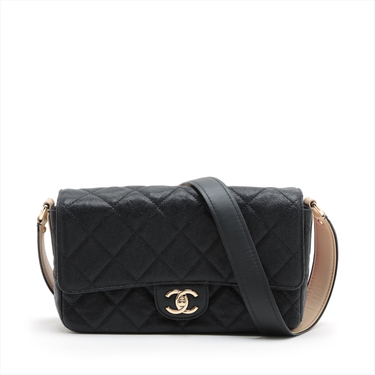 Chanel Matelasse Soft Caviarskin Shoulder bag Black Gold Metal fittings 30
