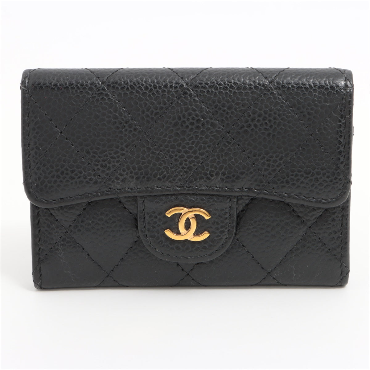 Chanel Matelasse Caviarskin Card case Black Gold Metal fittings 32009641