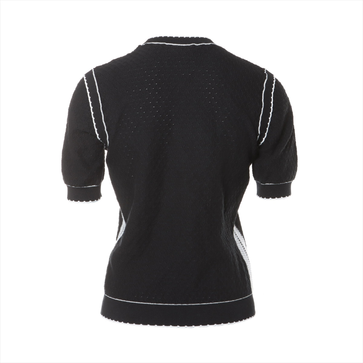 Chanel Coco Mark 23C Cotton & polyurethane Short Sleeve Knitwear 36 Ladies' Black × White  P74144K10654