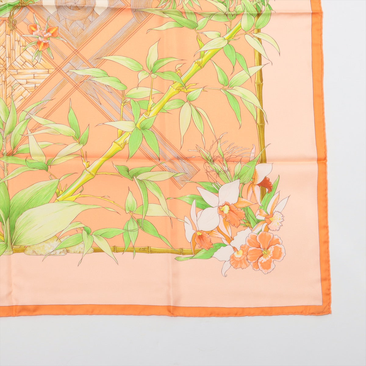 Hermès Carré 90 SERENITE bamboo Scarf Silk Orange