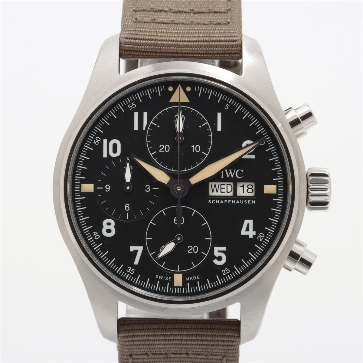 IWC Pilot Watch Chronograph Spitfire IW387901 SS & leather AT Black-Face