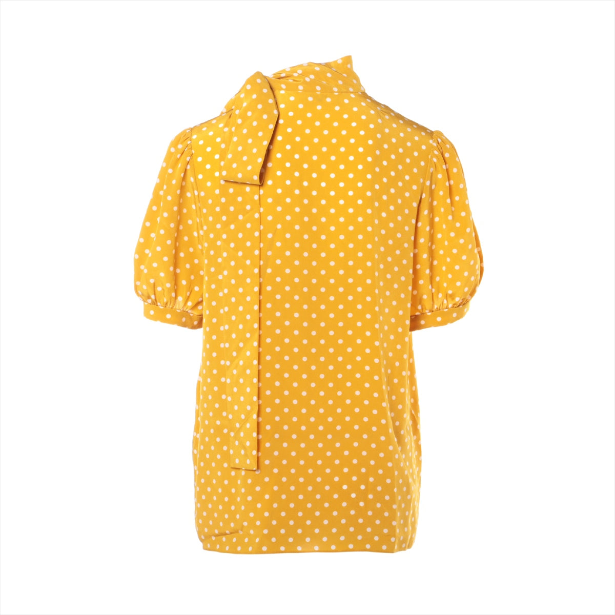 CELINE Silk Blouse 36 Ladies' Yellow gold  Bowtie dot print puff sleeve 2B606966H