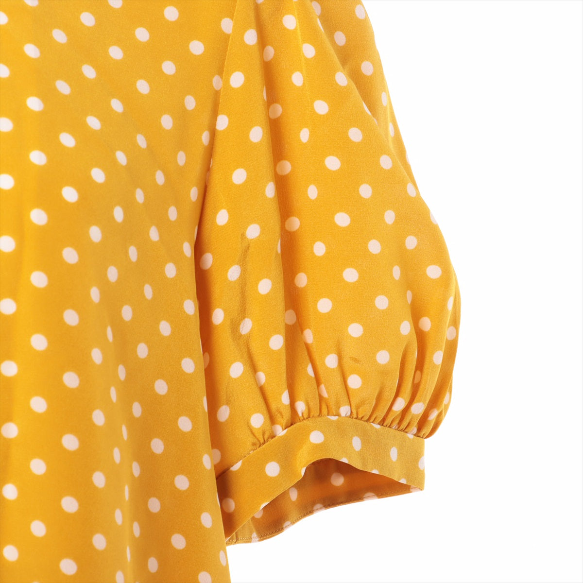 CELINE Silk Blouse 36 Ladies' Yellow gold  Bowtie dot print puff sleeve 2B606966H