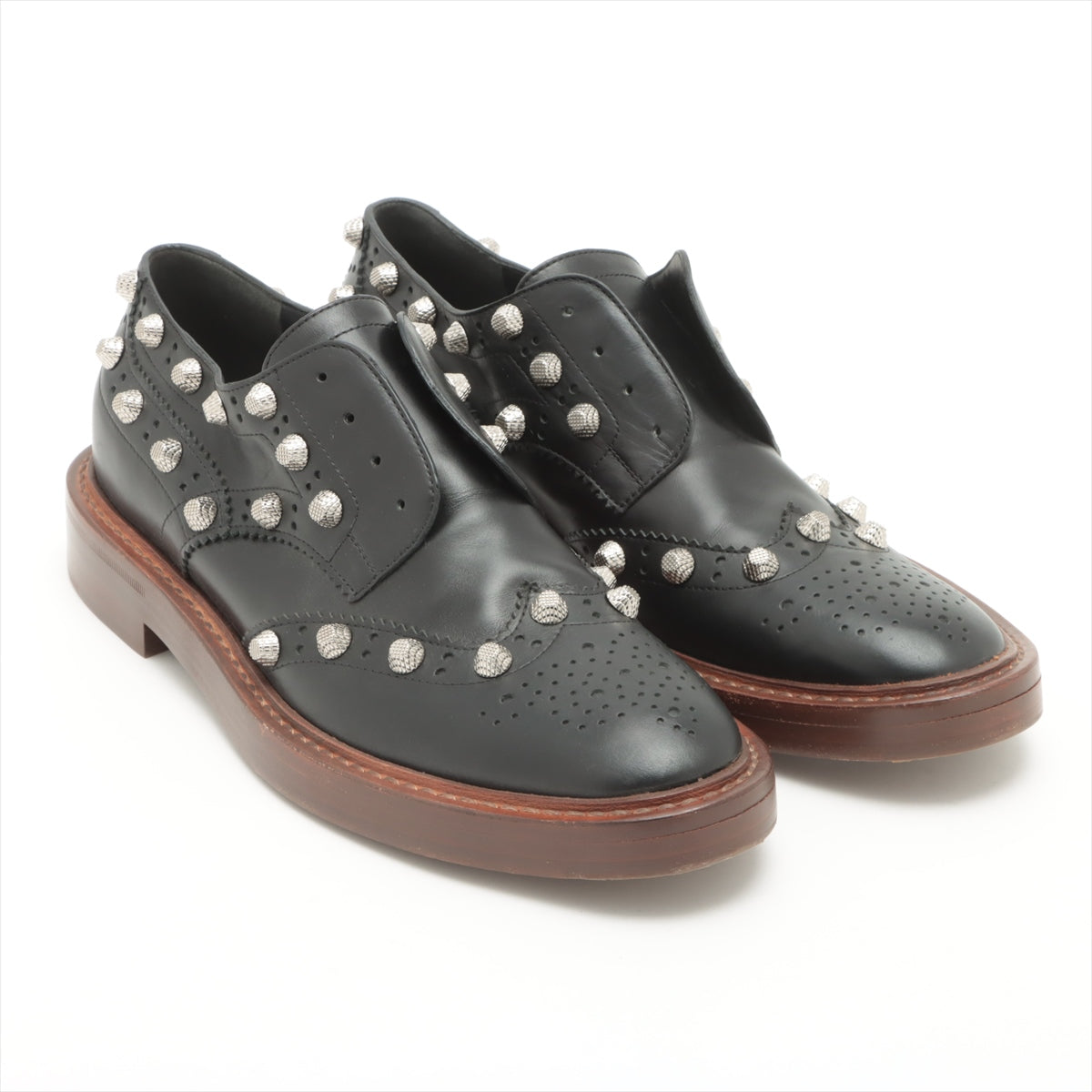Balenciaga Leather Leather shoes 40 Men's Black × Brown Studs Slip-on wingtip