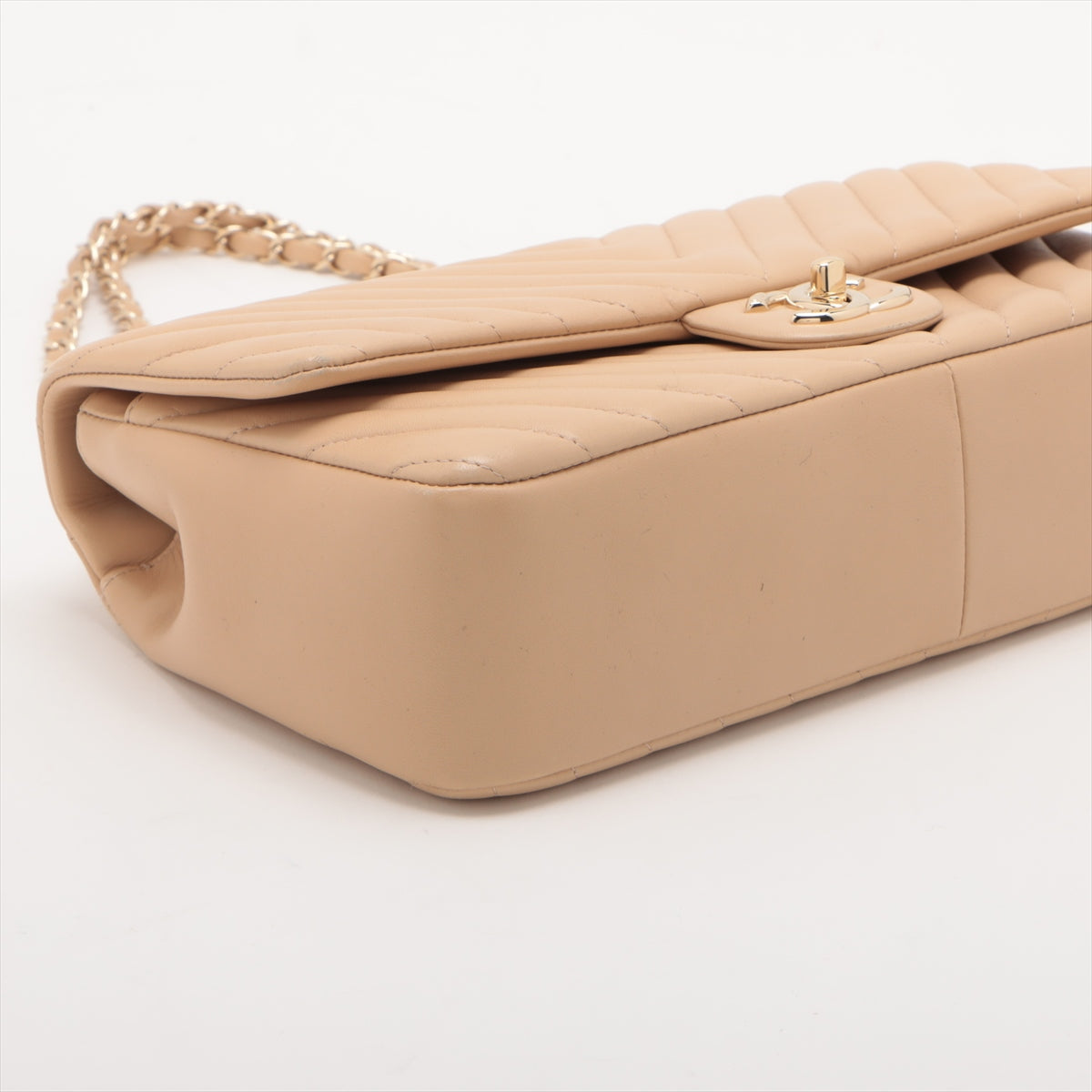 Chanel Chevron Lambskin Single flap Double chain bag Beige Gold Metal fittings 20XXXXXX