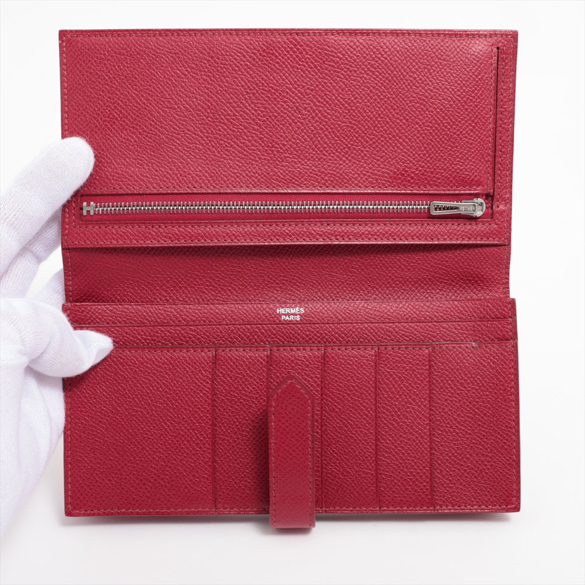 Hermès Bean Souffle Veau Epsom Long Wallet Red Silver Metal fittings T:2015