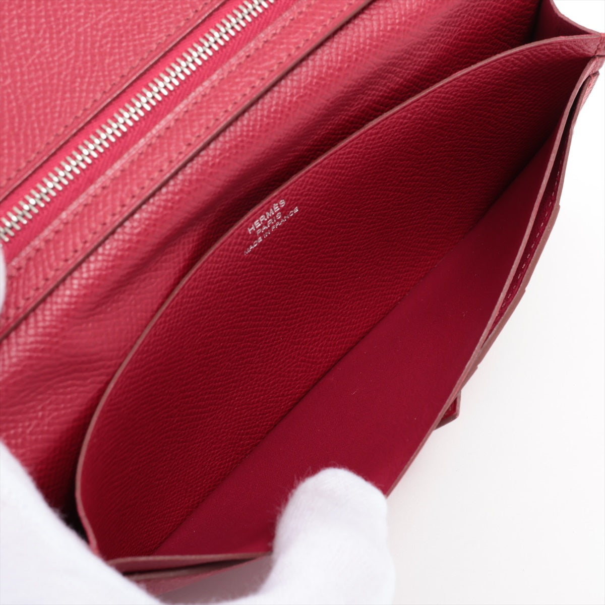 Hermès Bean Souffle Veau Epsom Long Wallet Red Silver Metal fittings T:2015