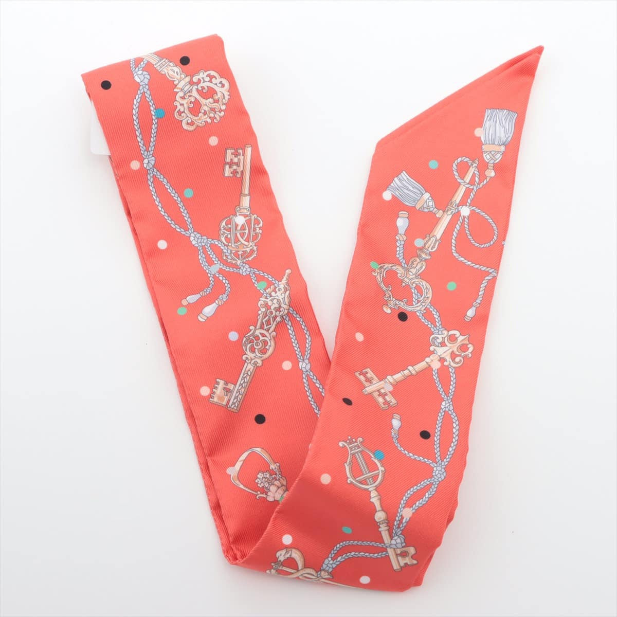 Hermès Twilly Les Cles a Pois Scarf Silk Red