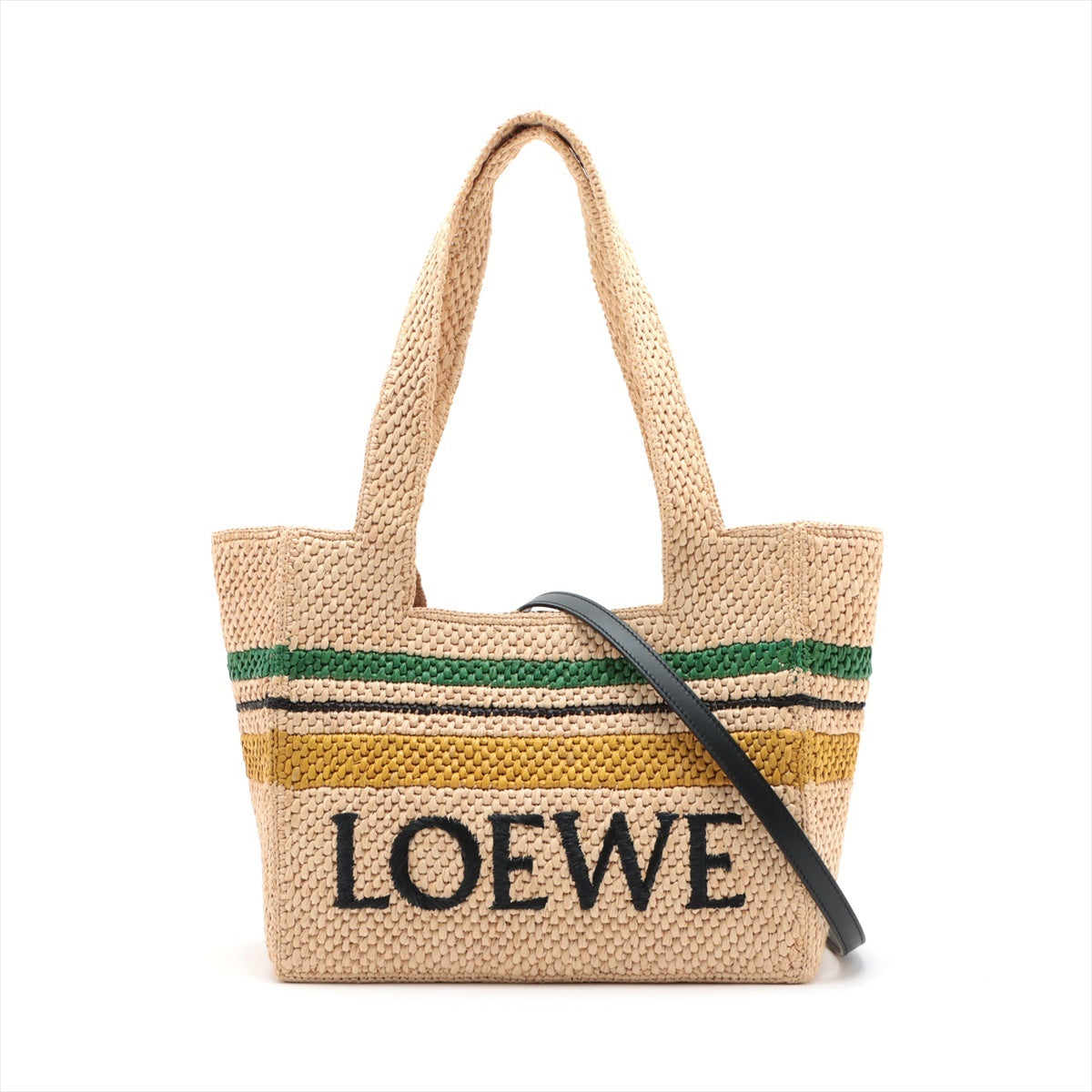 Loewe stripes Loewe font Medium Raffia Straw bag Beige
