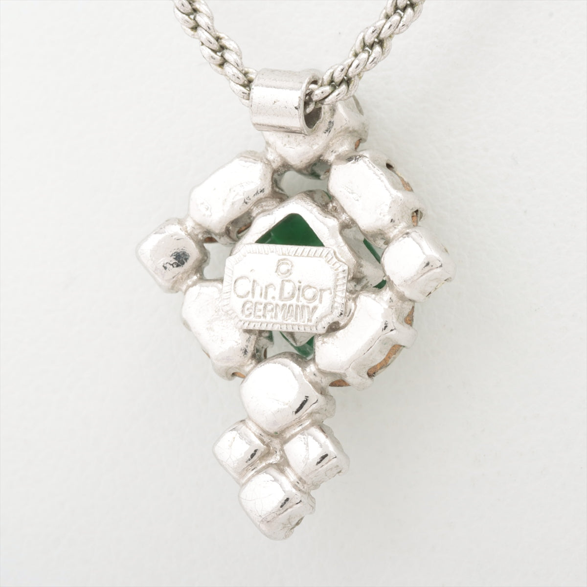 Christian Dior Necklace Metal x rhinestone Silver x green  Color stone