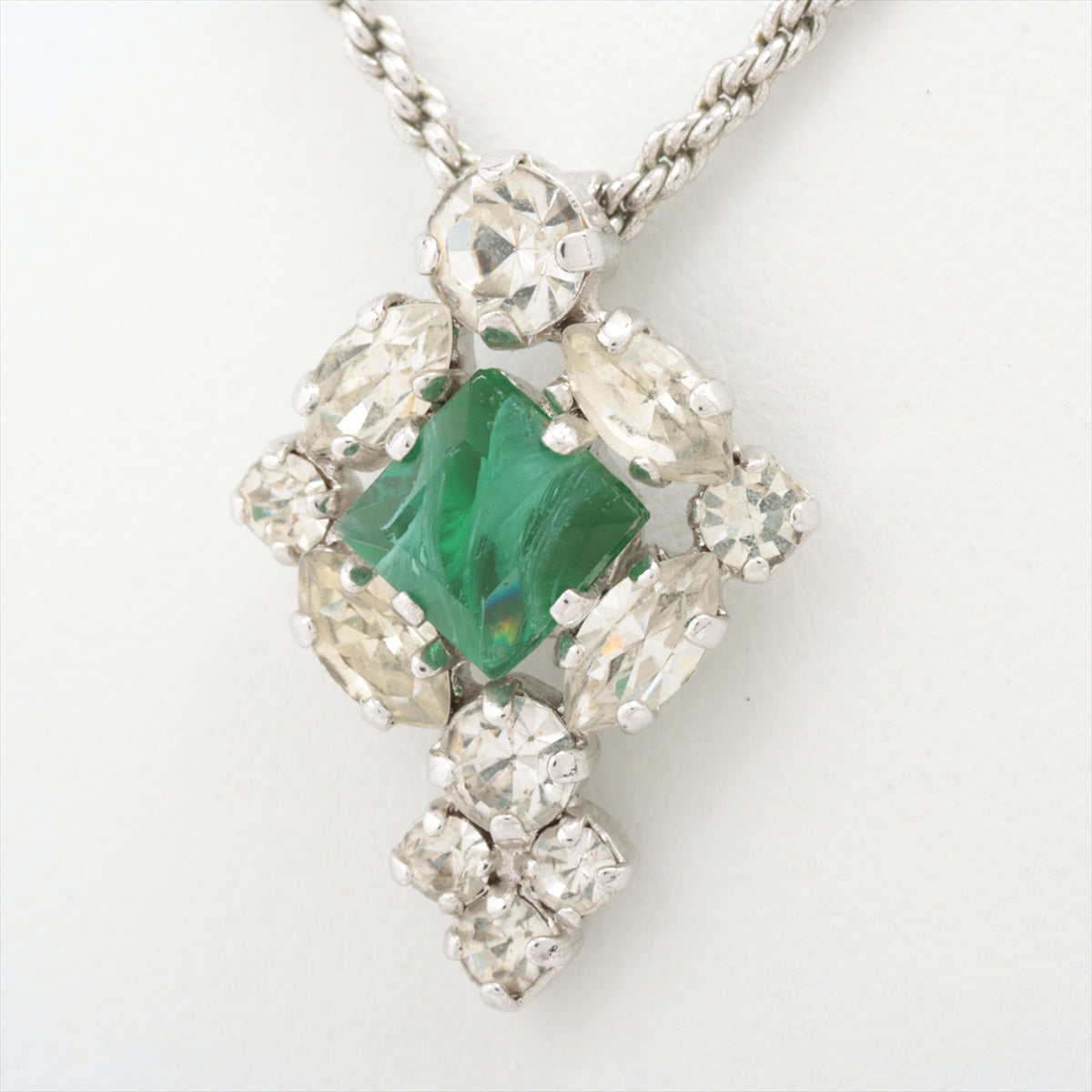 Christian Dior Necklace Metal x rhinestone Silver x green  Color stone