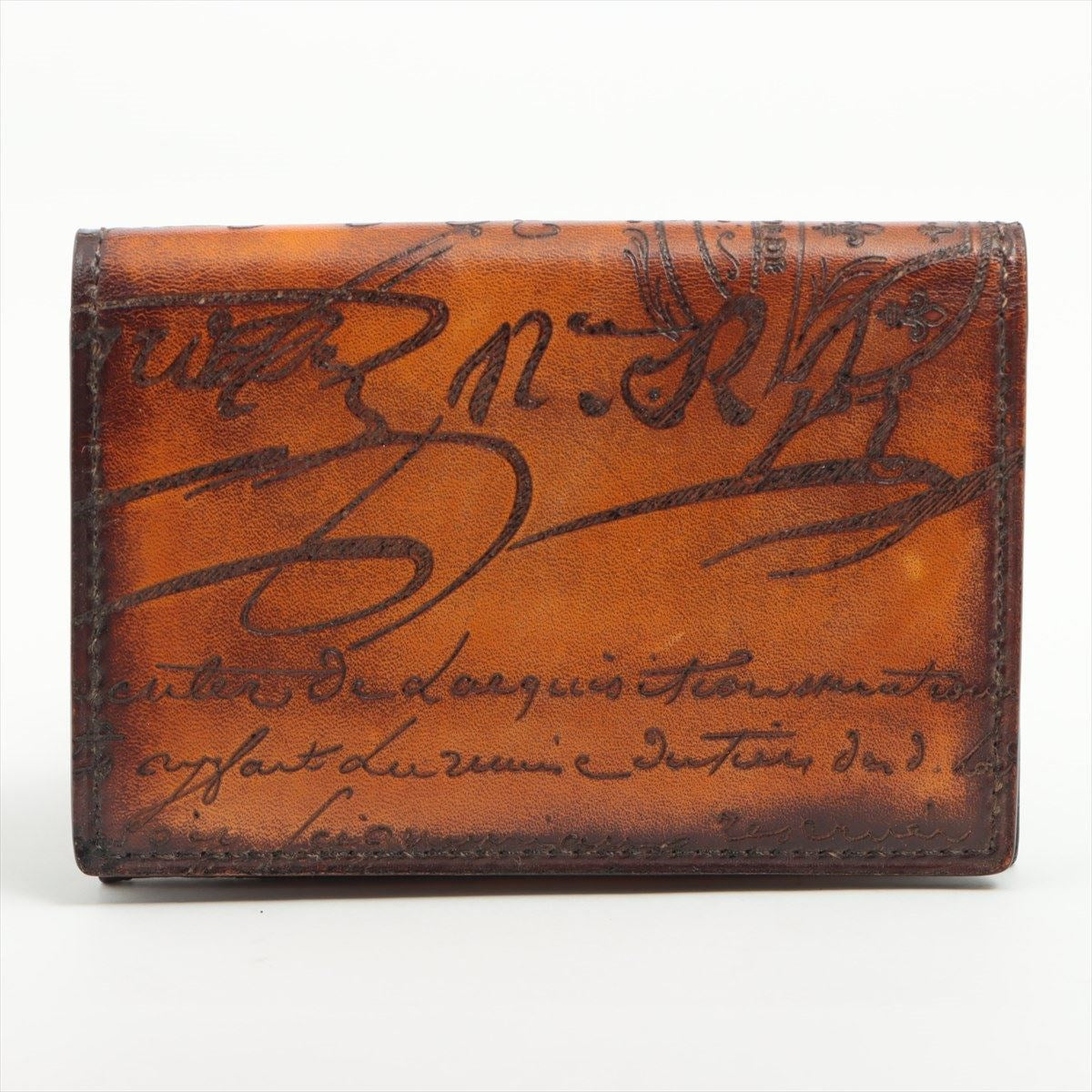 Berluti Calligraphy Leather Card case Brown
