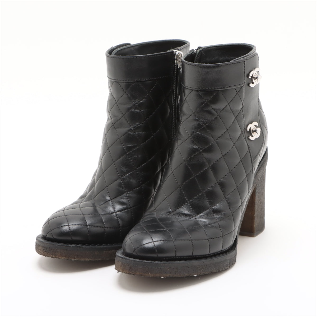 Chanel Coco Mark Matelasse Leather Short Boots 37 Ladies' Black G31285 double turn lock