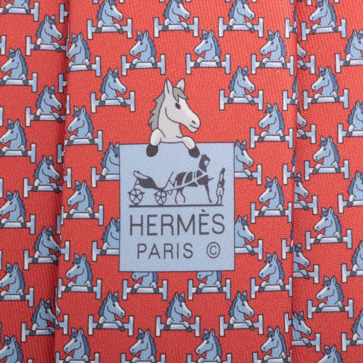Hermès Necktie Silk Red CHEVAL AU BAR