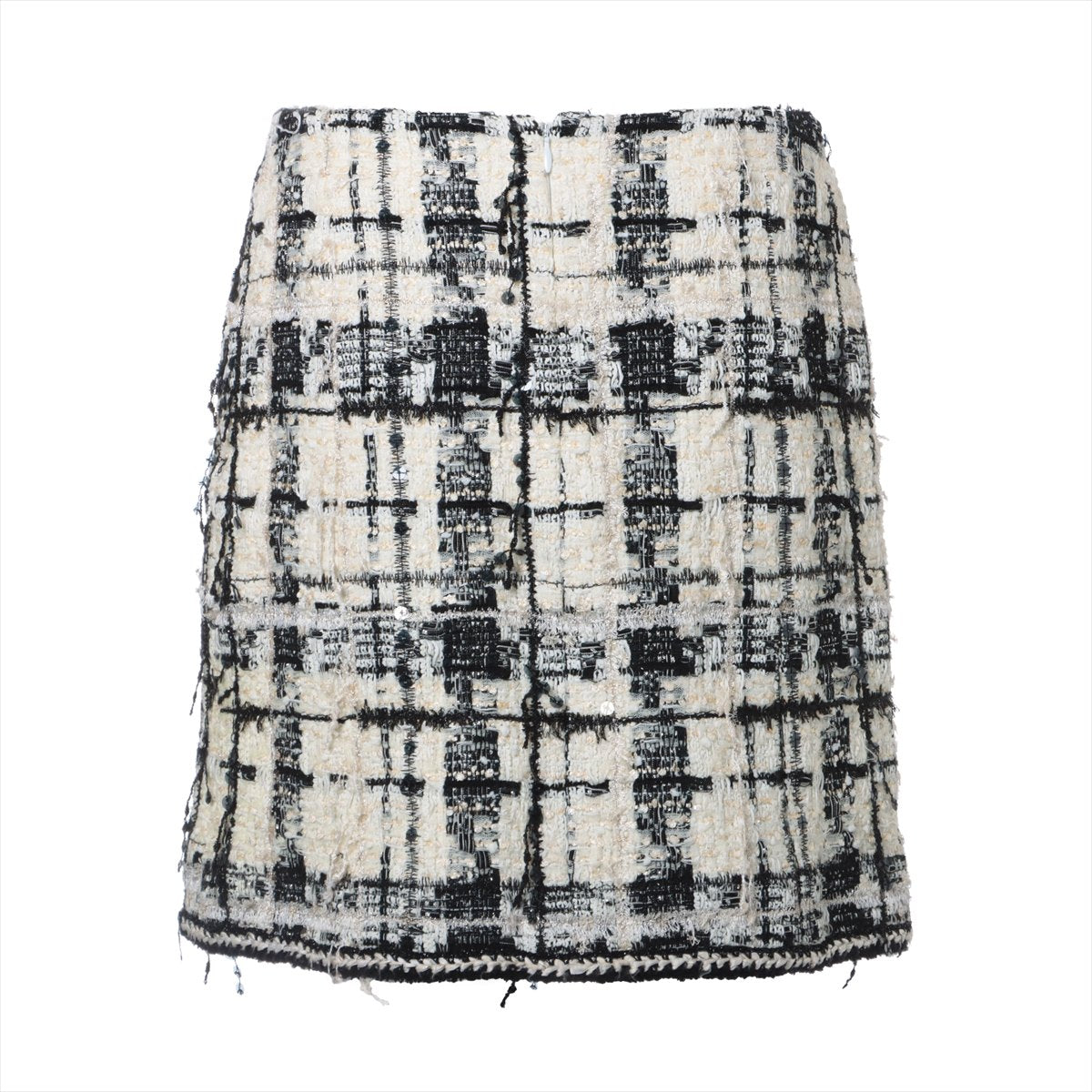 Chanel Coco Mark 06A Tweed Skirt 38 Ladies' Black × White