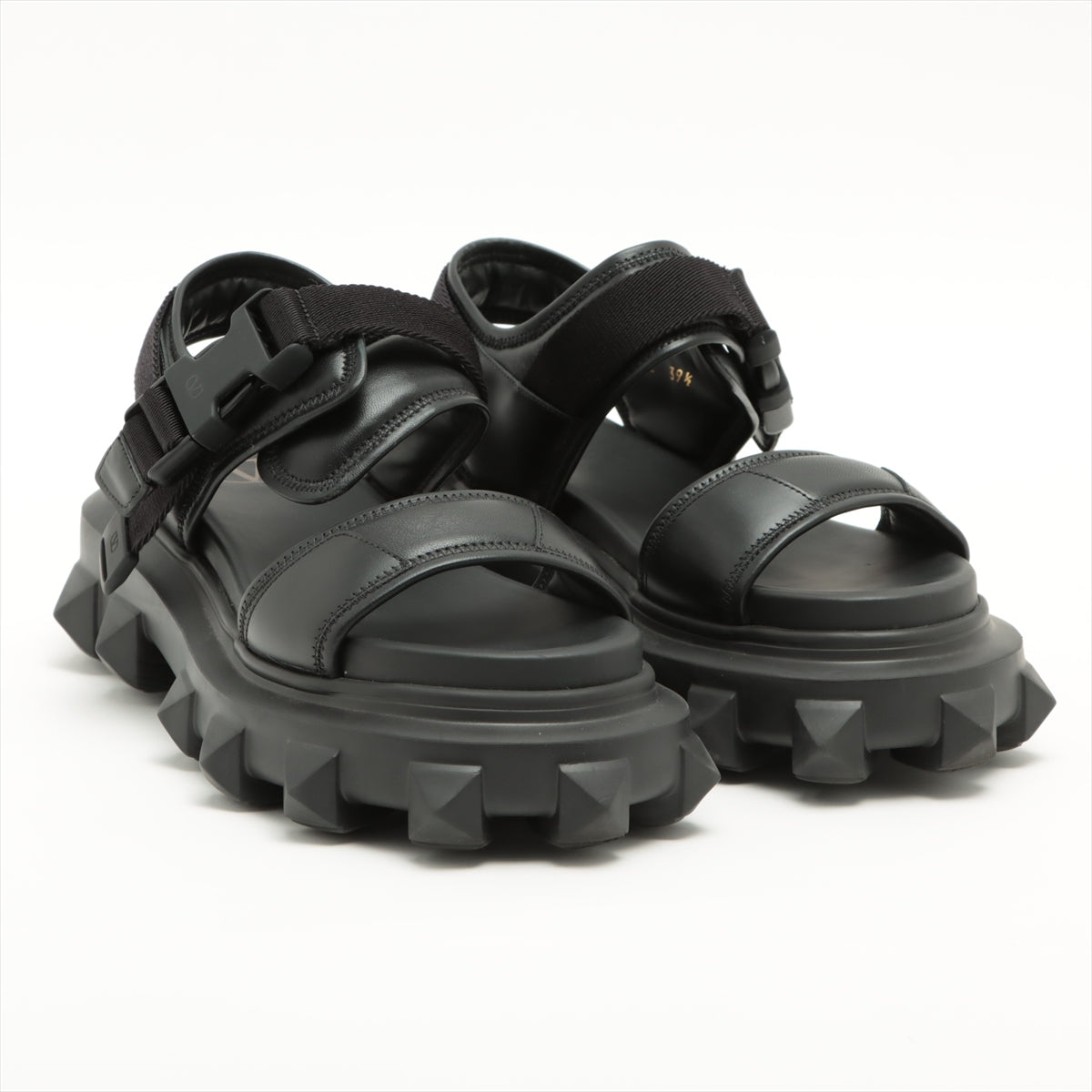 Valentino Garavani Leather × Rubber Sandals 39 1/2 Ladies' Black Rock Studs XW2S0EB9