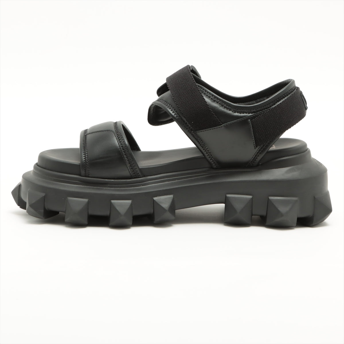 Valentino Garavani Leather × Rubber Sandals 39 1/2 Ladies' Black Rock Studs XW2S0EB9