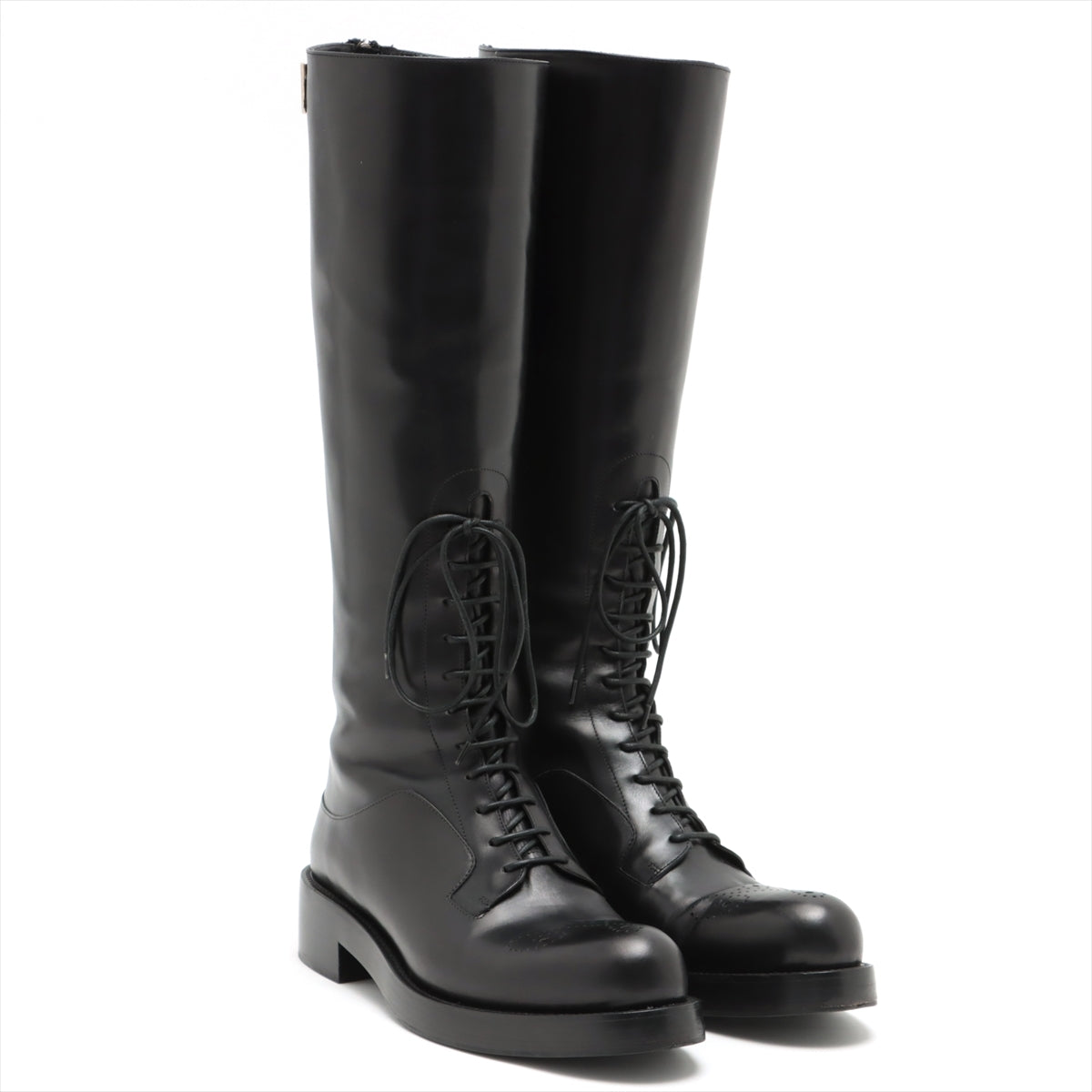 Prada Leather Long boots 38 Ladies' Black Lace up