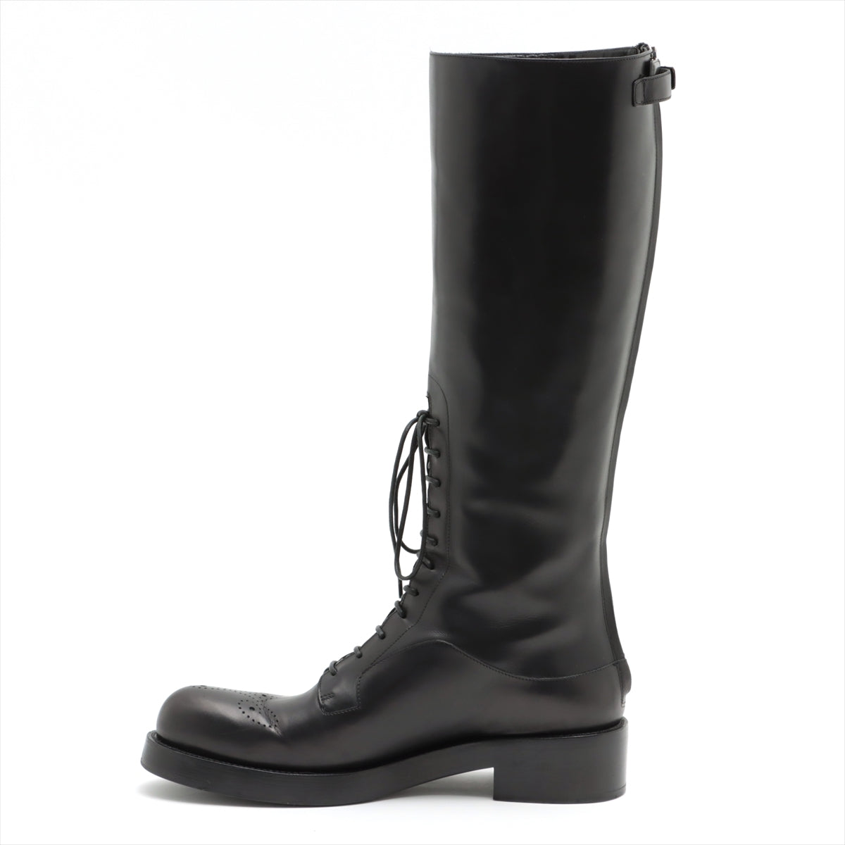 Prada Leather Long boots 38 Ladies' Black Lace up