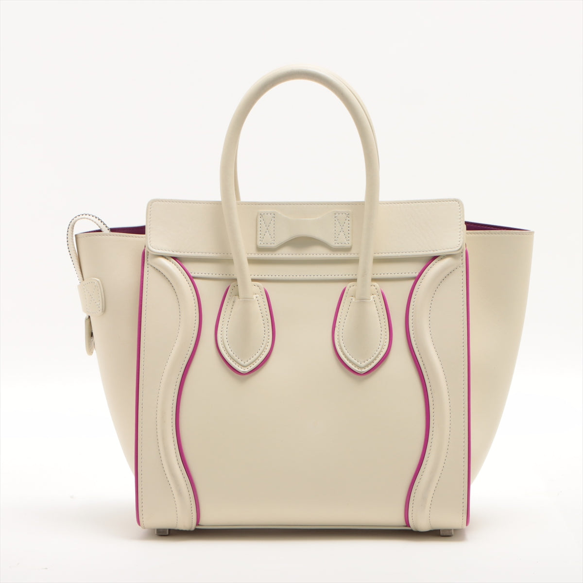 CELINE Luggage Micro Shopper Leather Hand bag White