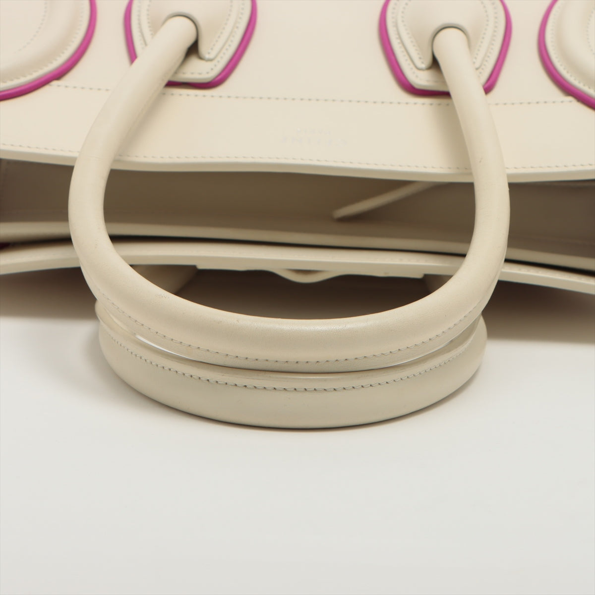 CELINE Luggage Micro Shopper Leather Hand bag White
