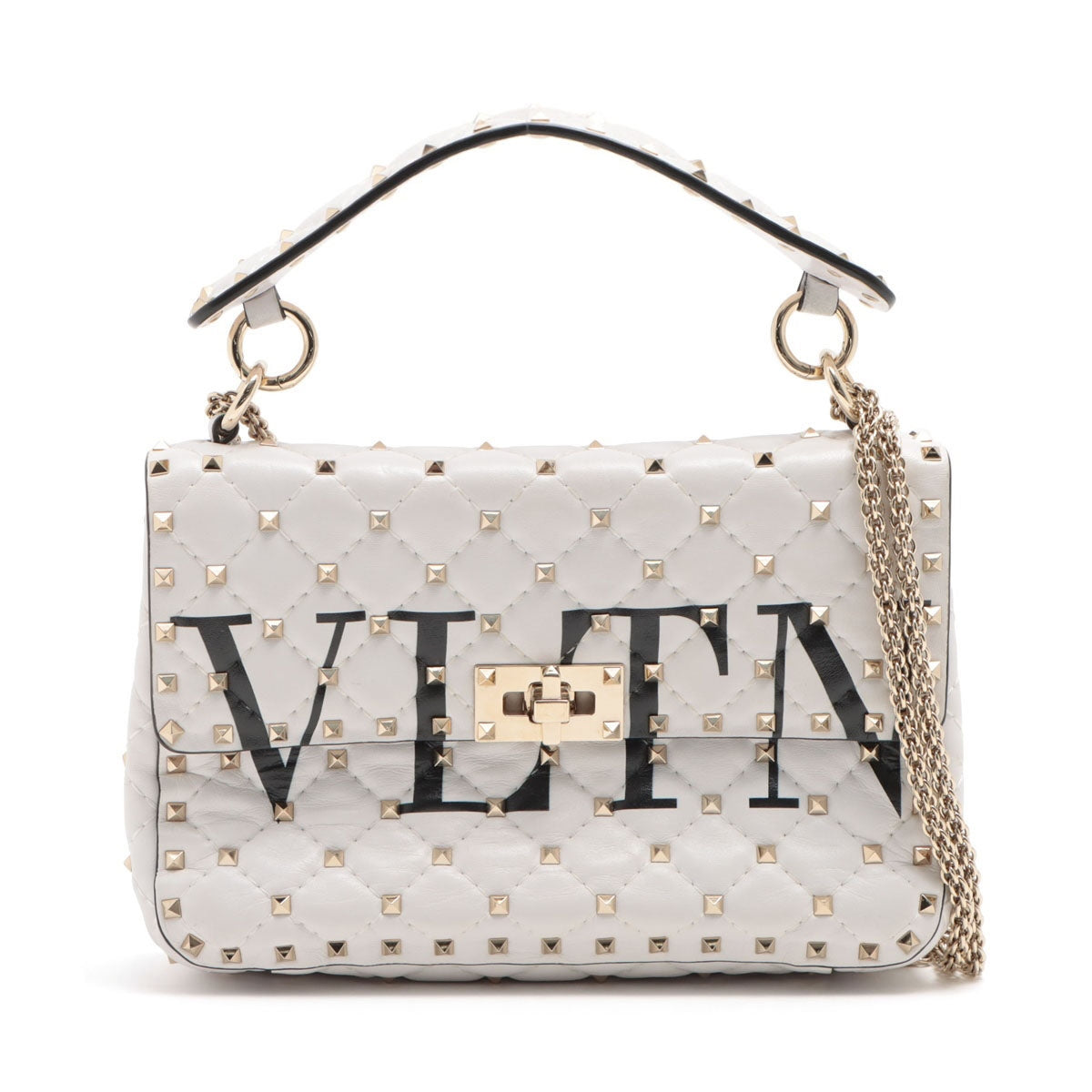 Valentino Garavani VLTN Rock Stud Spike leather x studs 2way handbag White