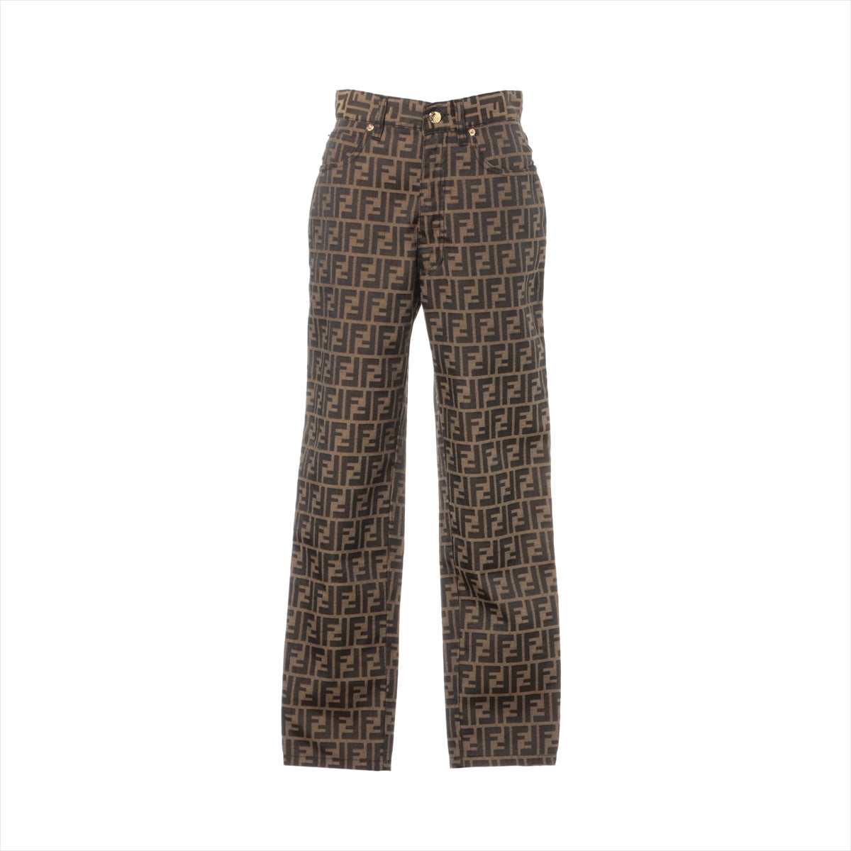 Fendi ZUCCa Cotton & polyester Denim pants I41 Ladies' Black × Brown  Hem repair available