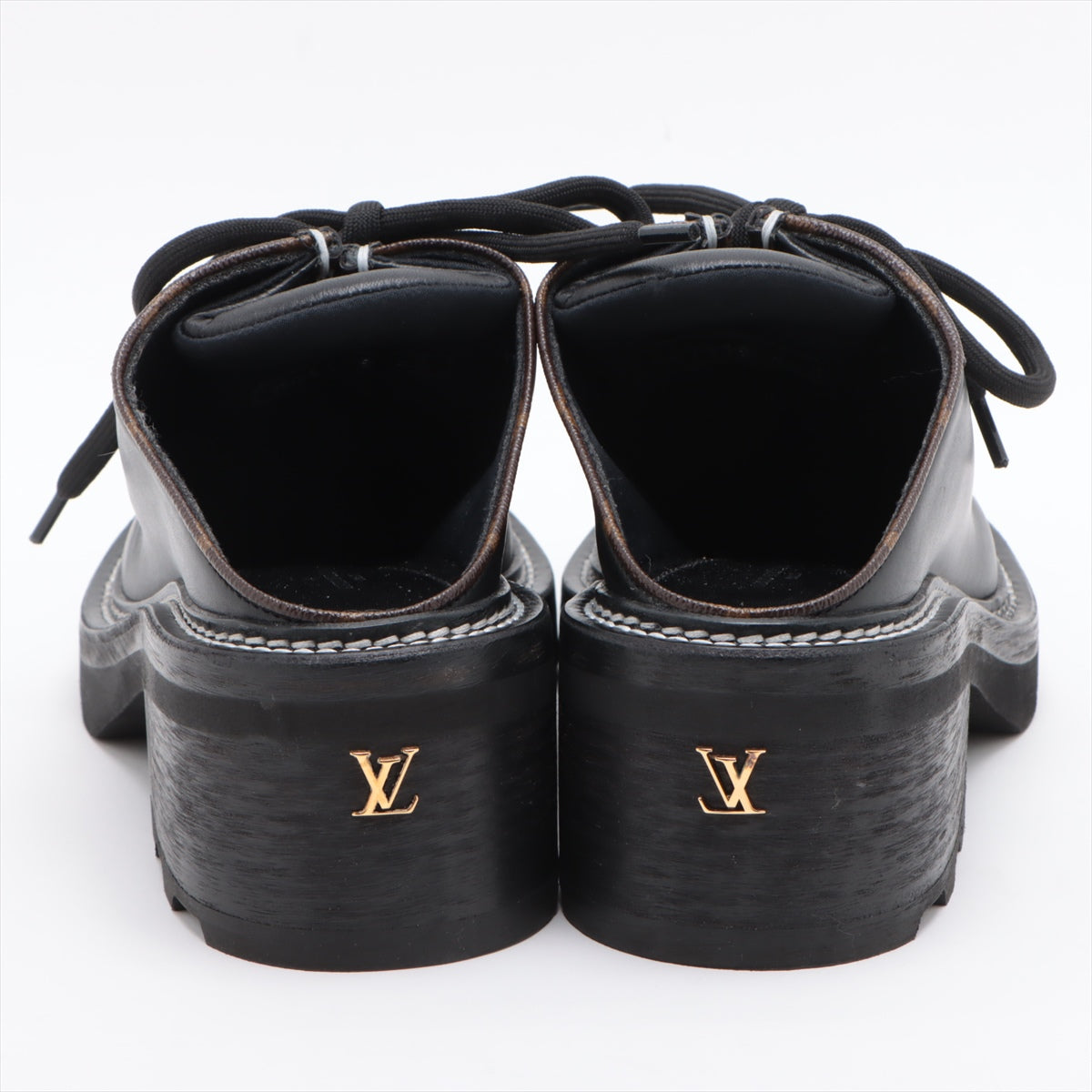 Louis Vuitton LV bobour line 19-year Leather Leather shoes 40 Ladies' Black × Brown MA1119 Monogram There is a box Has a V mark